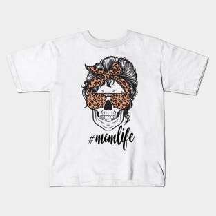 Mom Life Skull Cheetah print Retro Bandana Kids T-Shirt